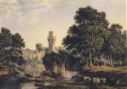 John glover Warwick Castle with Cattle (mk47) oil on canvas